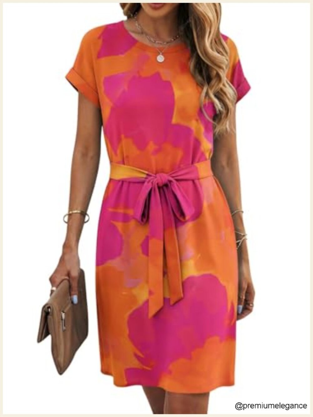 Womens Summer Dress Casual Short Sleeve Tie Waist Work T Shirt Dress